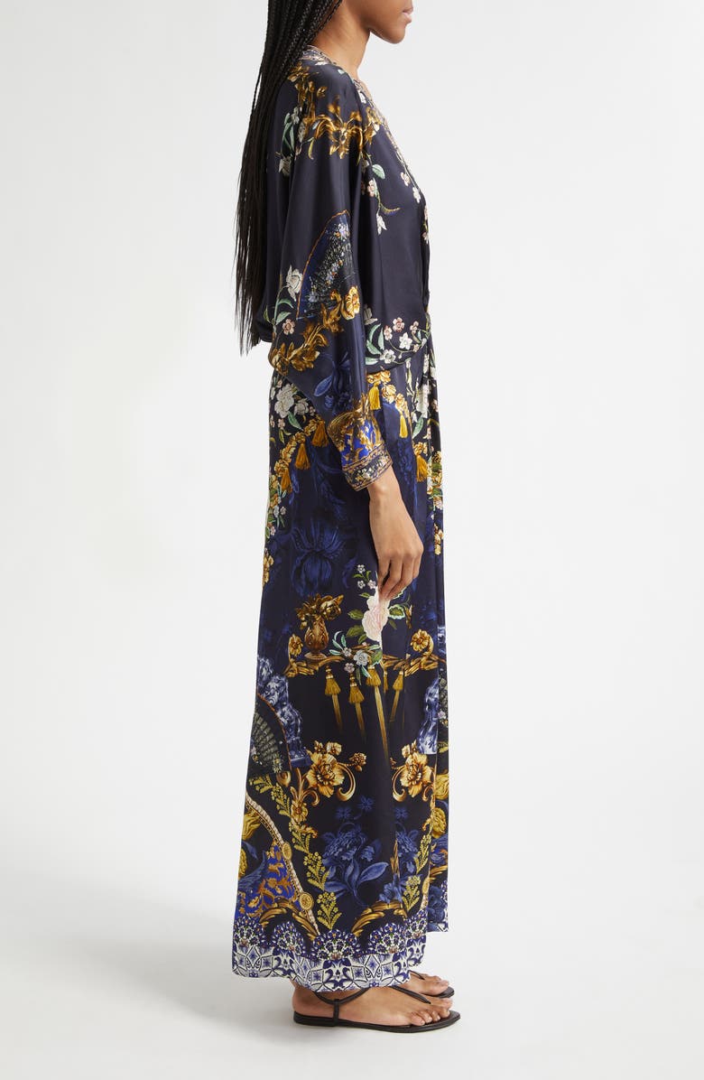 Camilla Twist Front Batwing Long Sleeve Silk Maxi Dress, Alternate, color, Notes From The Blue Room