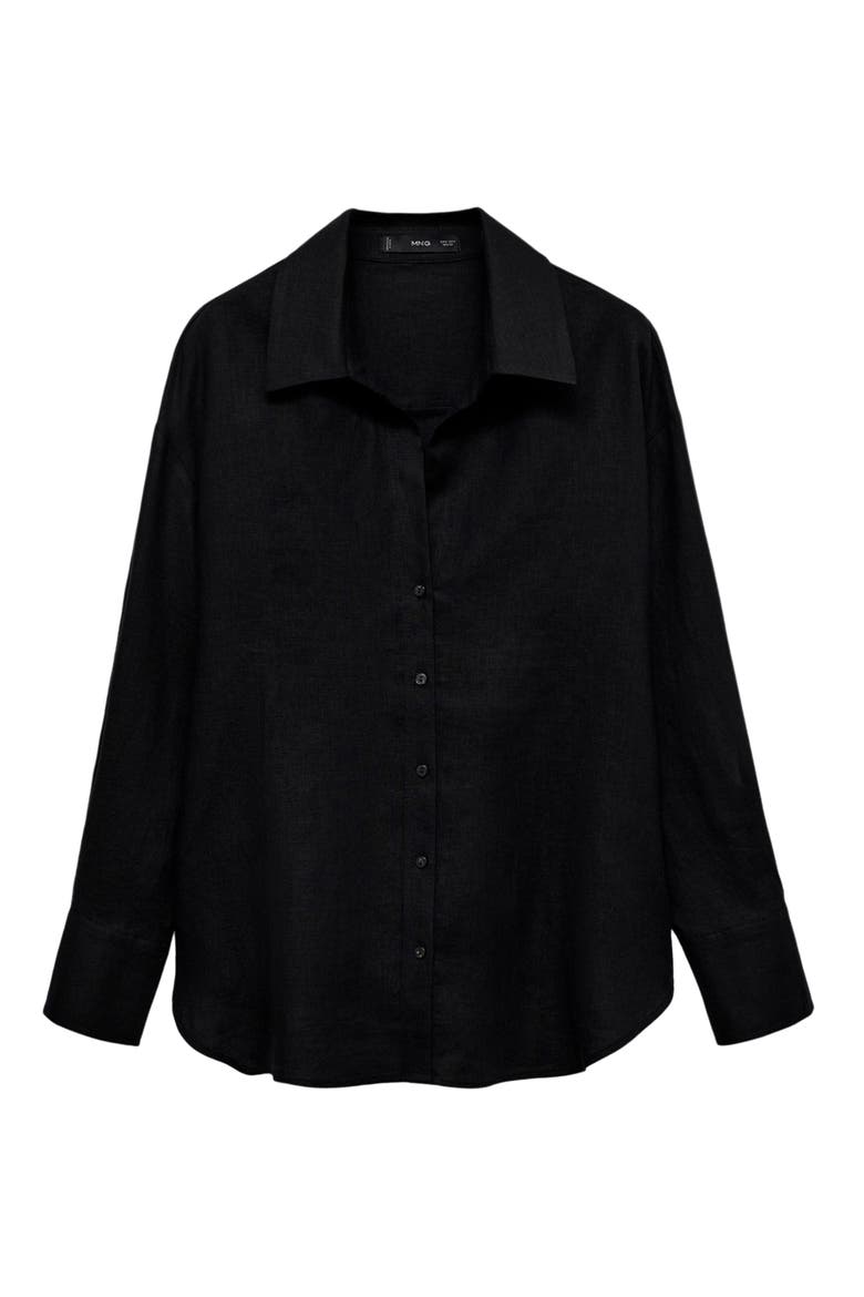 Samari Linen Button-Up Shirt, Alternate, color, BLACK