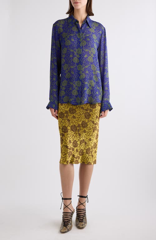 Dries Van Noten Chowy Floral-print Georgette Shirt In Blue