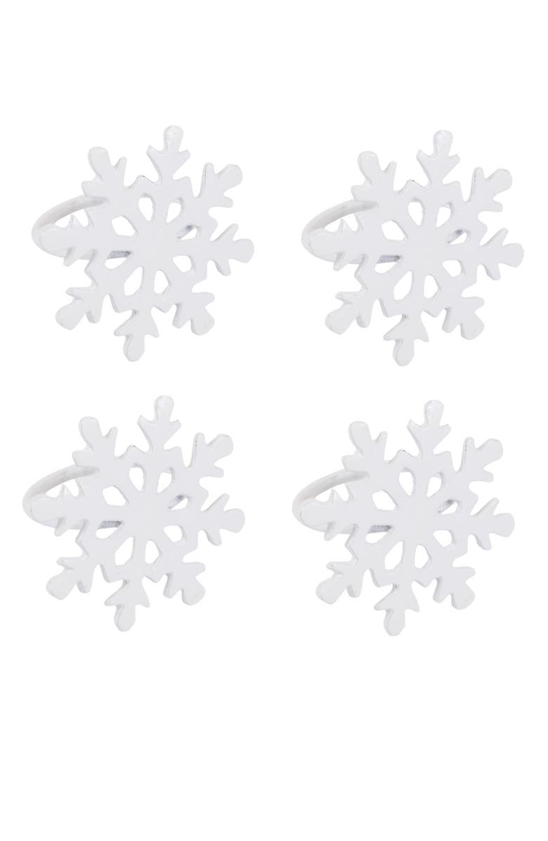 Design Imports Snowflake Set of 4 Napkin Rings, Main, color, White Snowflake