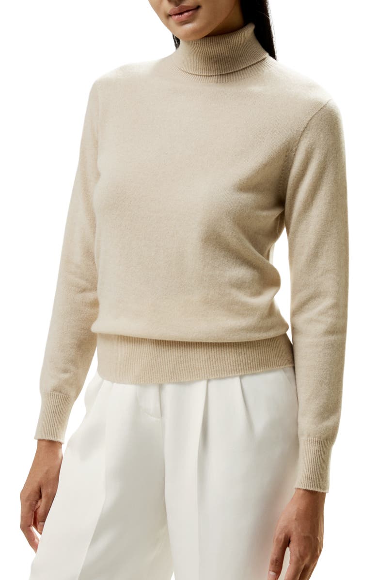 Lilysilk Pure Cashmere Turtleneck Sweater, Main, color, Beige/Khaki