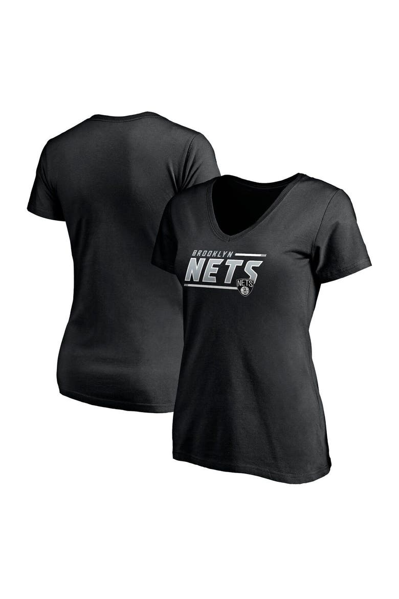 Women's Fanatics Branded Black Brooklyn Nets Mascot In Bounds V-Neck T-Shirt, Main, color, Black