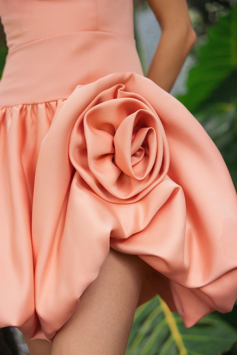 Sleeveless Satin Bubble Hem Mini Dress, Alternate, color, Peach