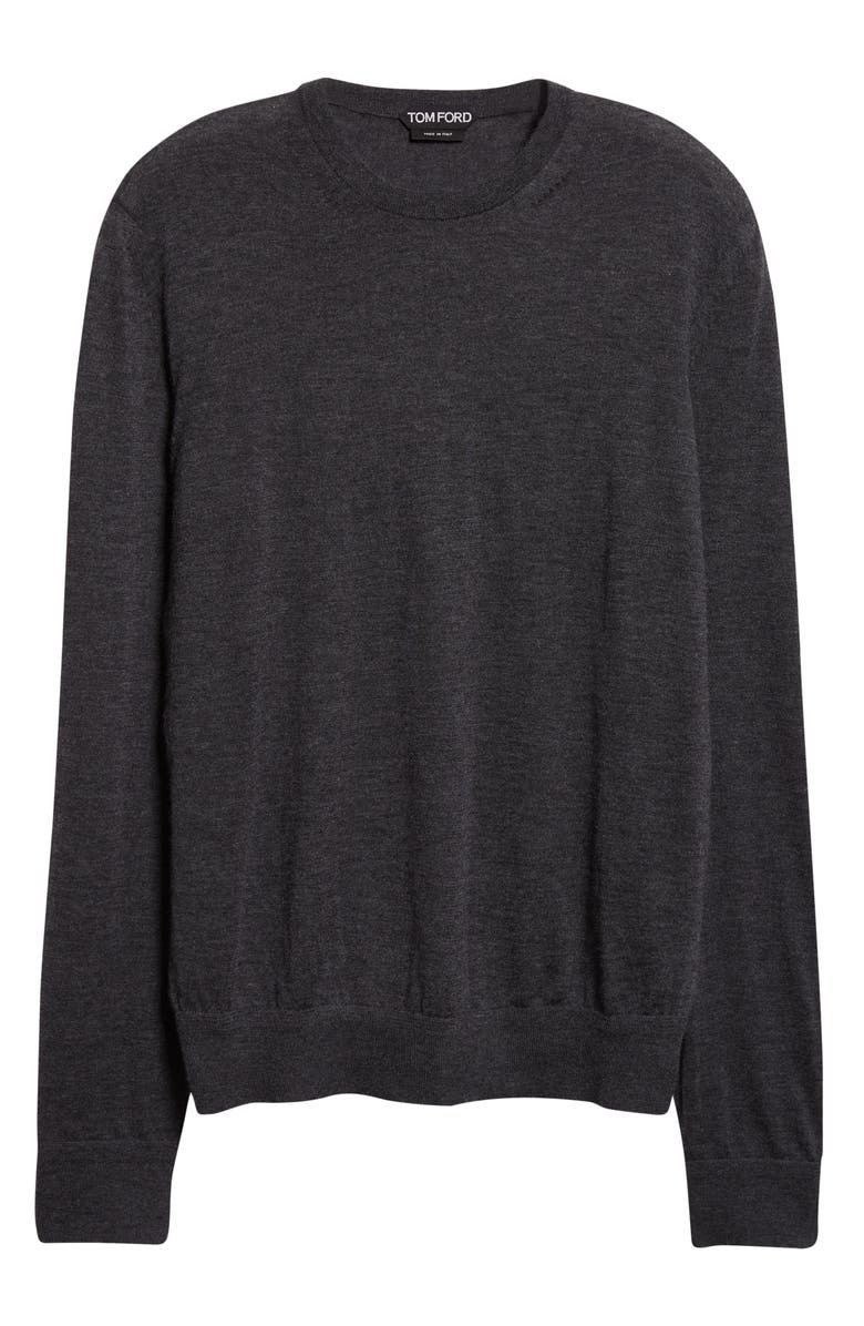 TOM FORD Fine Gauge Cashmere & Silk Crewneck Sweater, Alternate, color, Ig680 Light Charcoal