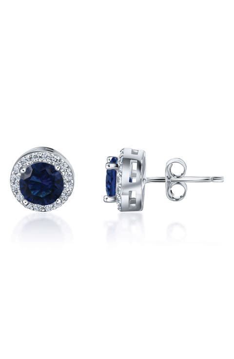 Sterling Silver Brilliant Cubic Zirconia Halo Round Stud Earrings