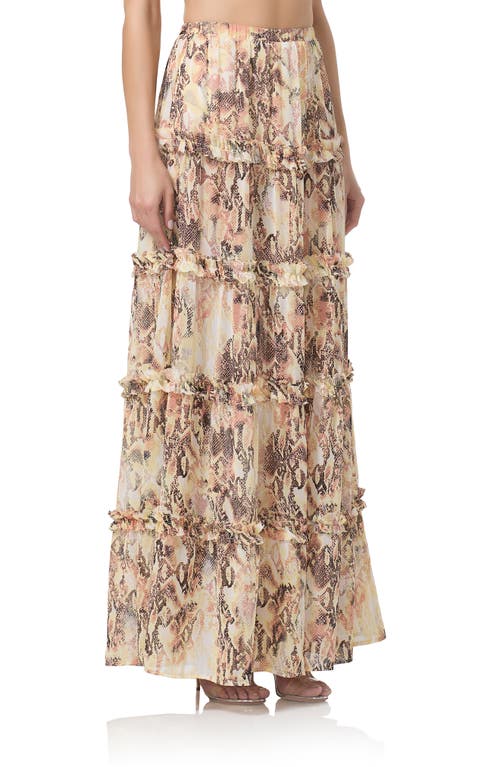 Afrm Sabina Snakeskin Print Tiered Maxi Skirt In Shine Snake