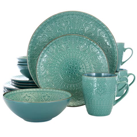 Sea Foam Mozaic 16 Piece Luxurious Stoneware Dinnerware with Complete Setting for 4