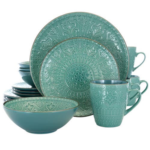 Elama Sea Foam Mozaic 16 Piece Luxurious Stoneware Dinnerware With Complete Setting For 4 In Blue