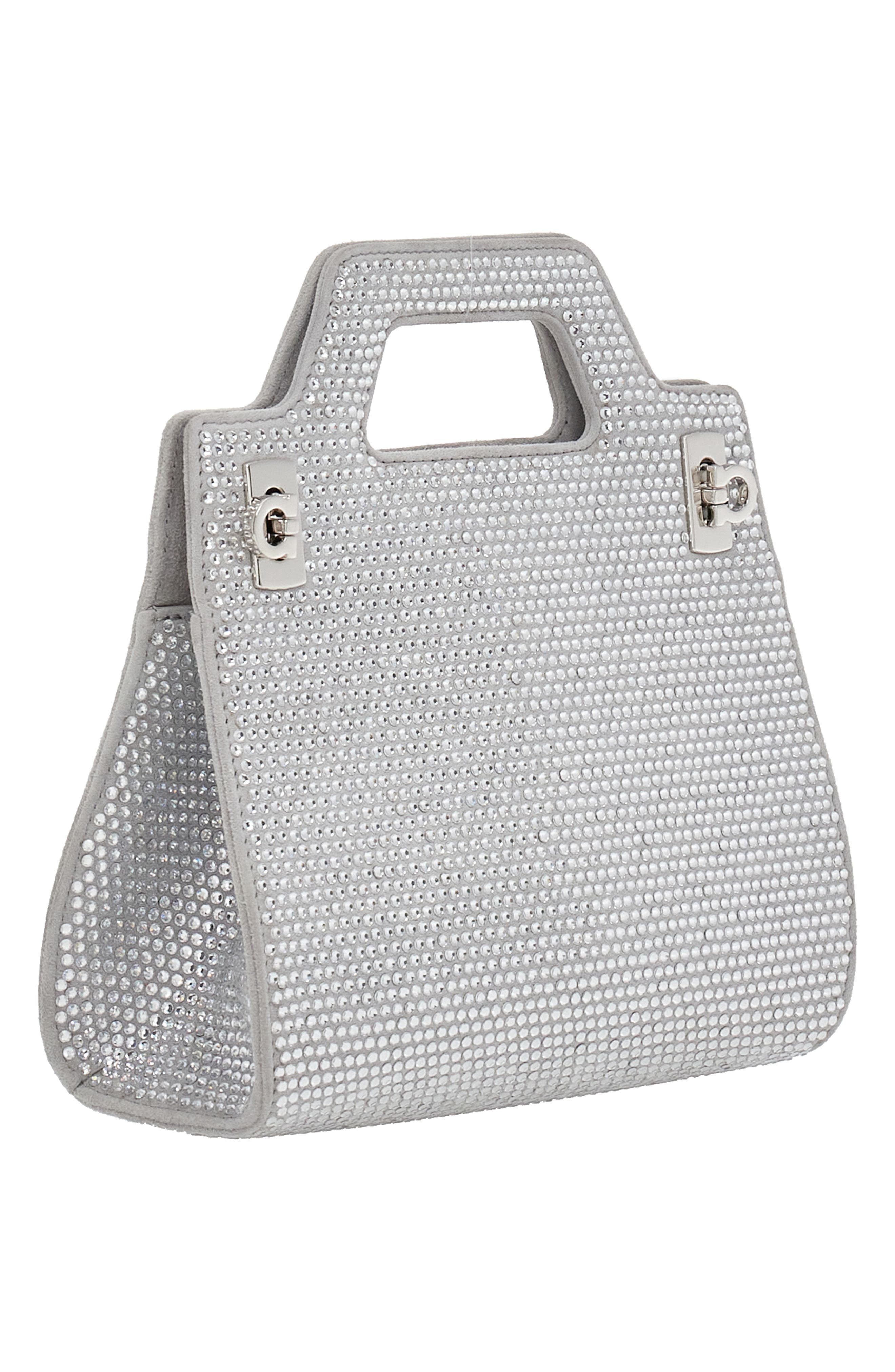FERRAGAMO Wanda Mini Strass Crystal Top-Handle Bag, Alternate, color, 