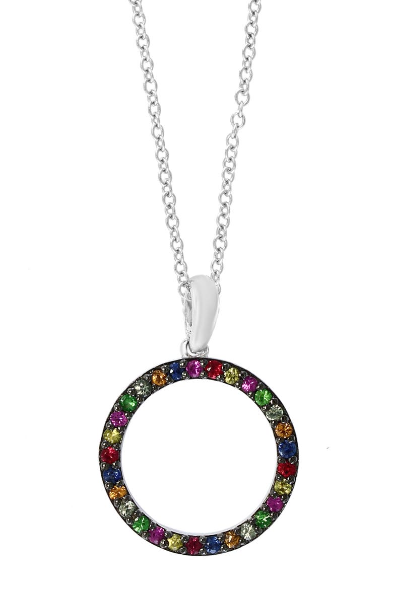 Multicolored Sapphire Circle Pendant Necklace, Main, color, MULTI BLUE