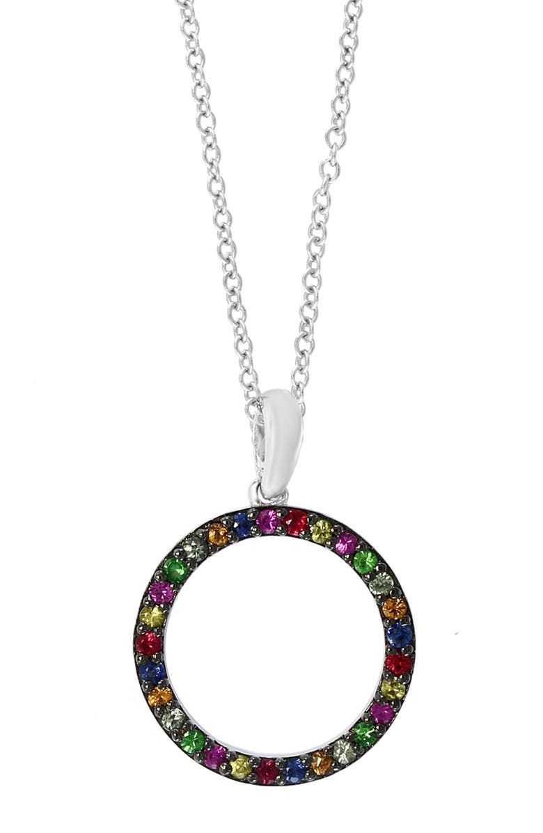 EFFY Multicolored Sapphire Circle Pendant Necklace, Main, color, 
