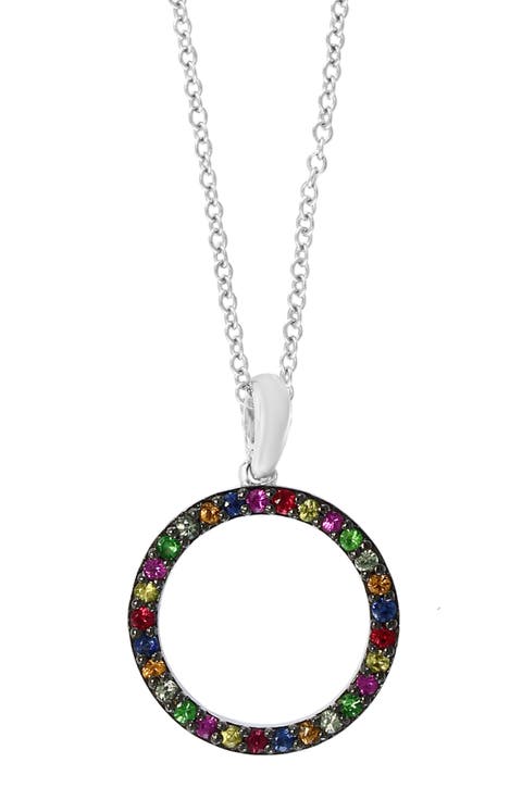 Multicolored Sapphire Circle Pendant Necklace