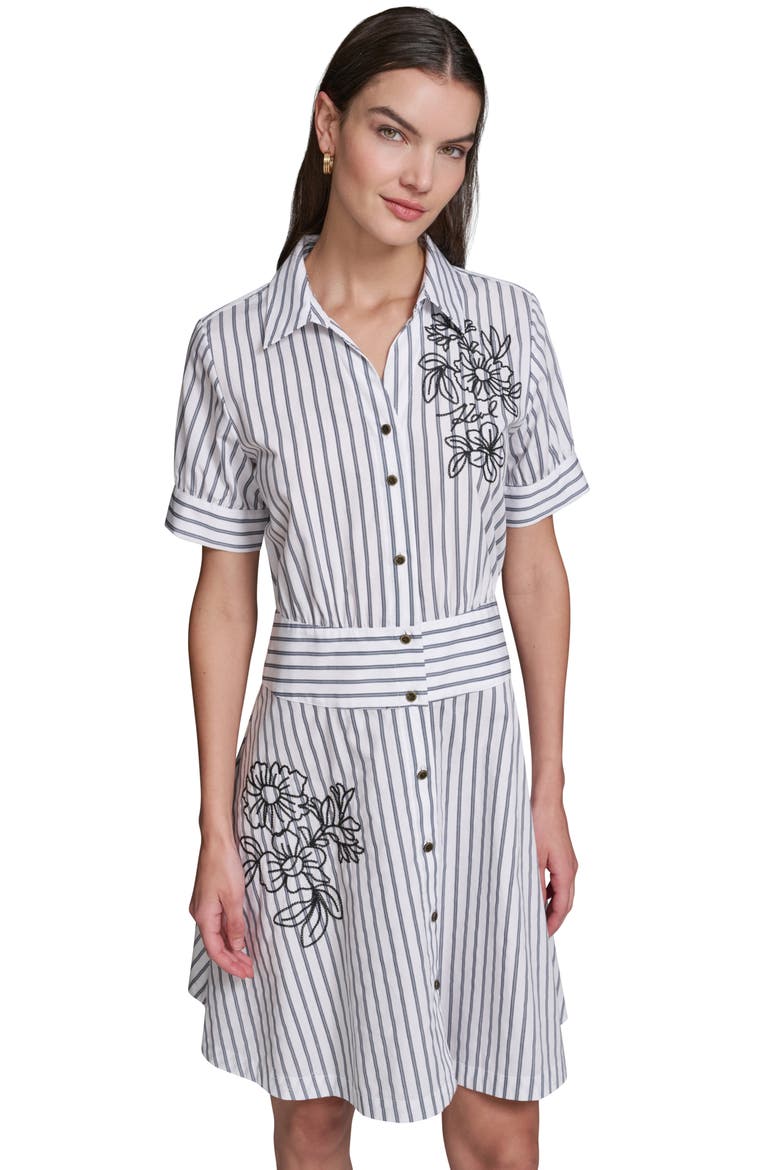 Floral Embroidery Detail Stripe Cotton Shirtdress, Alternate, color, SOFT WHITE/ MIDNIGHT NAVY