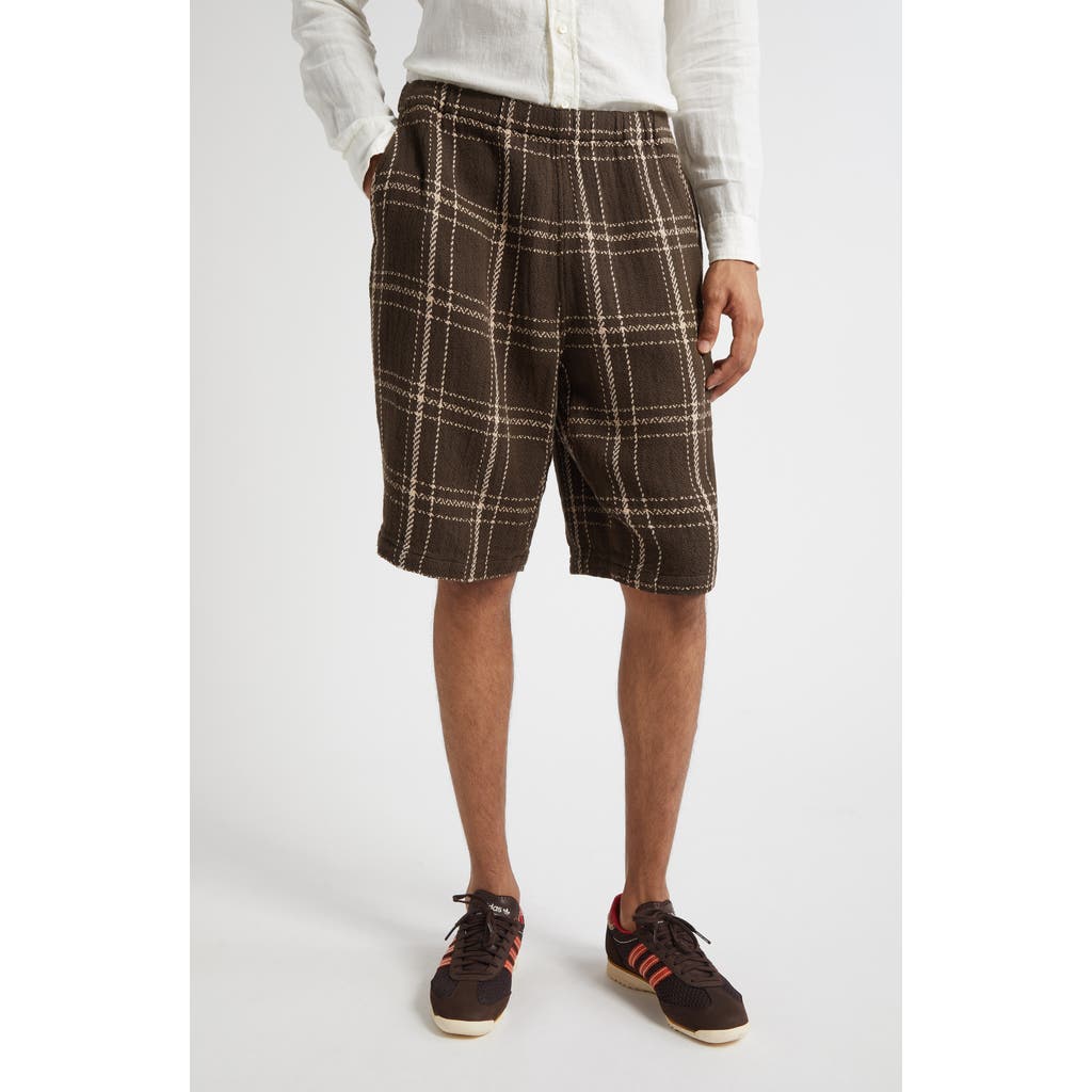 BEAMS Plaid Loose Weave Cotton Drawstring Shorts in 28 Brown  product