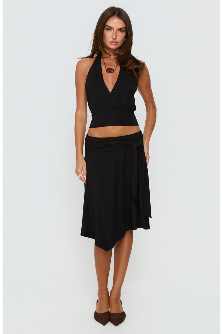 Soft Focus Tie Waist Midi Skirt, Alternate, color, BLACK