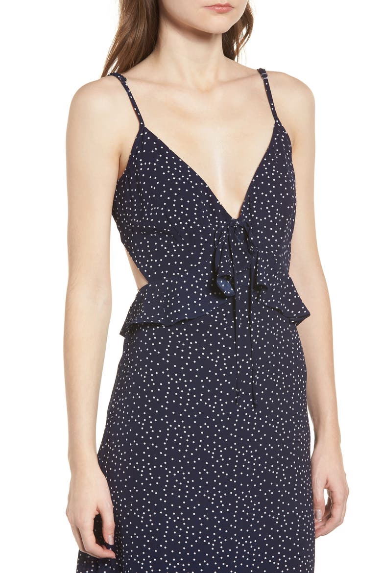 Ruffle Tie Back Midi Dress, Alternate, color, NAVY