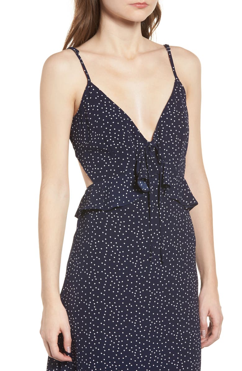 Row A Ruffle Tie Back Midi Dress, Alternate, color,