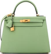 Pre-Owned Hermes Kelly Handbag Green Epsom with Gold Hardware 28
