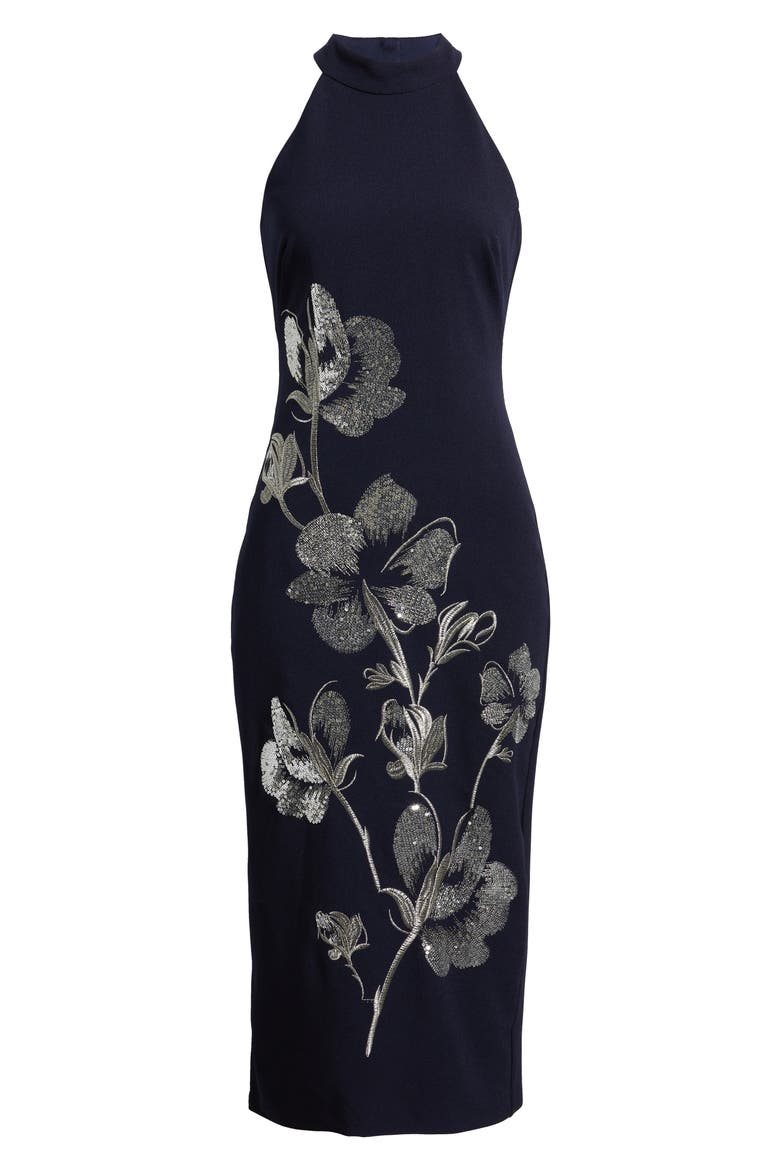 Sequin Crepe Cocktail Dress, Alternate, color, NAVY