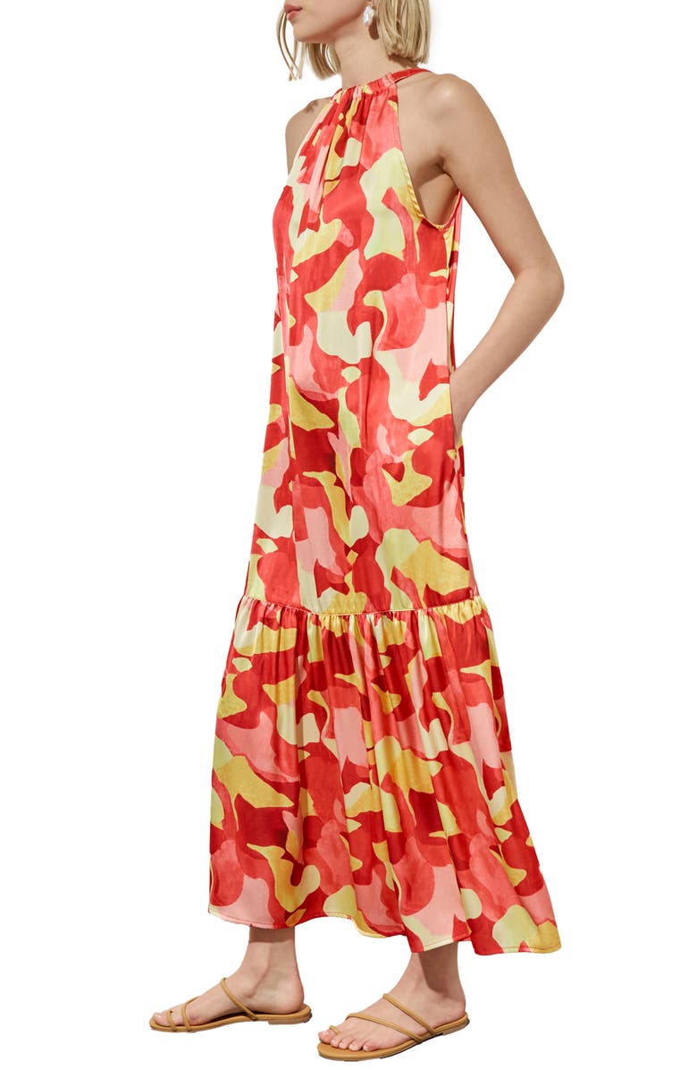 Ming Wang Floral Sleeveless Ruffle Hem Maxi Dress, Alternate, color, Flamingo Pink/ Red