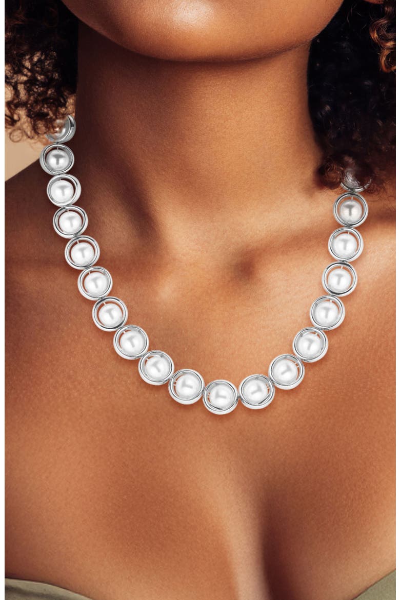 Faux Pearl Necklace, Alternate, color, SILVER