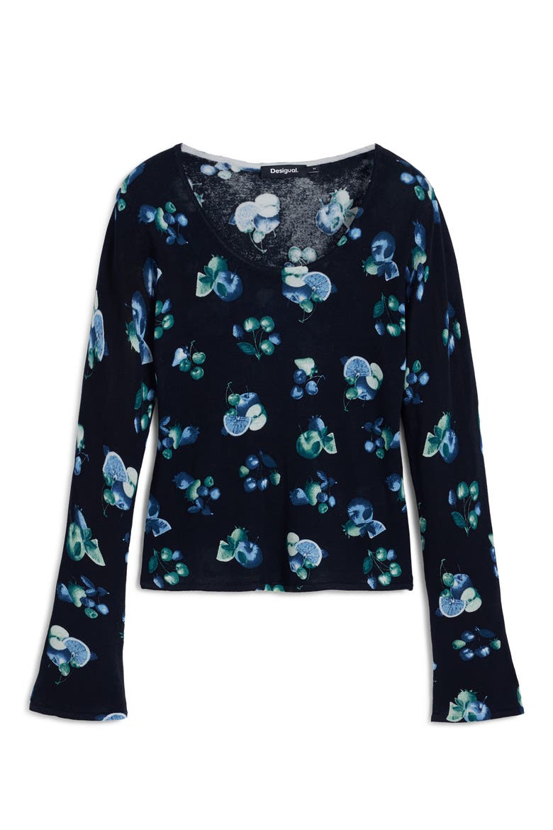 Print Rib Top, Alternate, color, BLACK