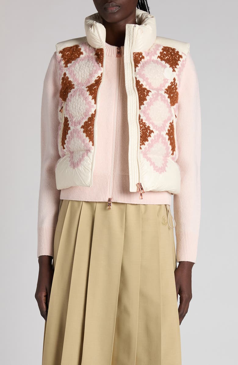 Moncler Armathia Embroidered Down Vest, Main, color, Beige/ Pink