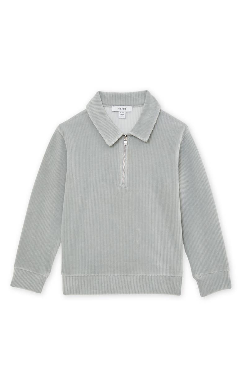 Reiss Kids' Bert Long Sleeve Cotton Corduroy Zip Polo Sweatshirt, Main, color, Soft Grey
