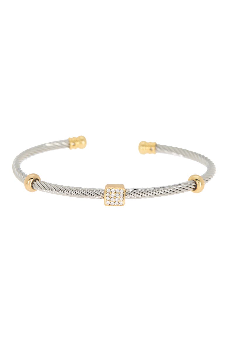 MESHMERISE Two-Tone Pave CZ Twisted Cable Cuff Bracelet, Main, color, TWO TONE