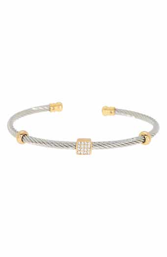 MESHMERISE Two-Tone Pave CZ Twisted Cable Cuff Bracelet