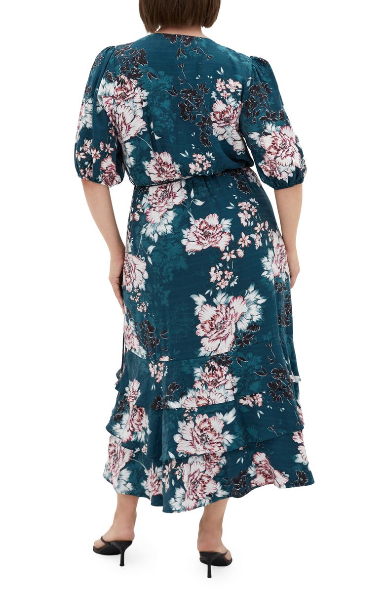 City Chic Bri Floral Midi Dress, Alternate, color, Jade Blossom
