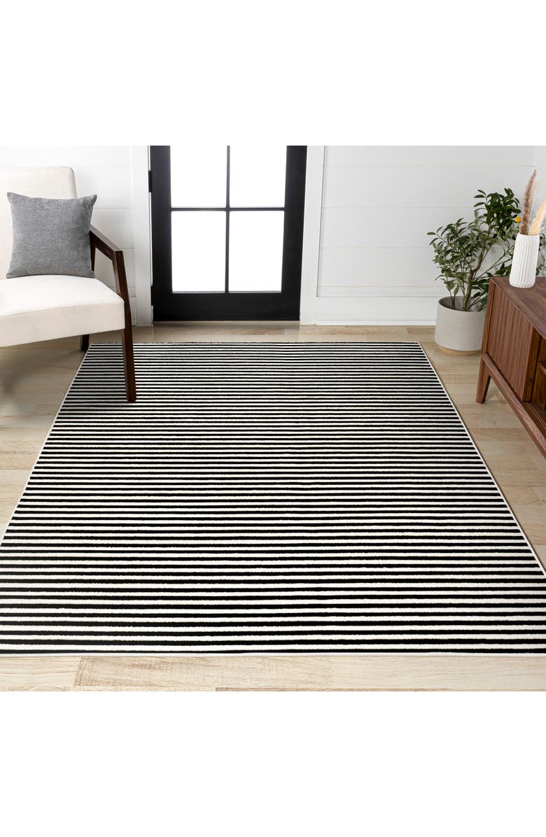 JONATHAN Y Aarhus High-Low Minimalist Scandi Striped Indoor/Outdoor Area Rug, Alternate, color, Black/White