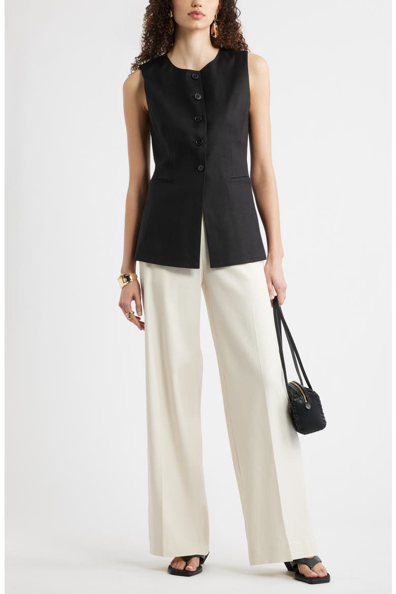 Linen Blend Longline Vest, Alternate, color, BLACK
