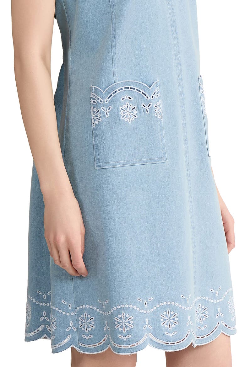 Eyelet Embroidery Sleeveless Minidress, Alternate, color, HUNTINGTON WASH
