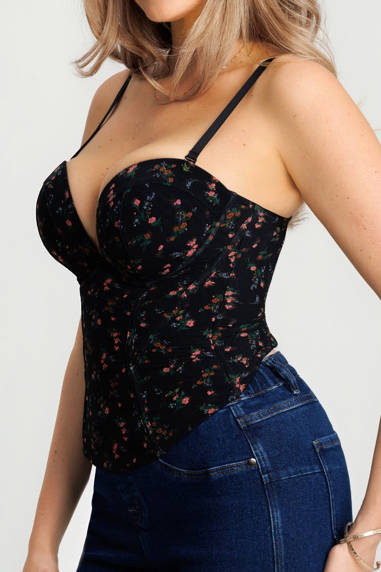 Underwire Snatched Push-Up Lace Flora Convertible Strap Corset Bustier, Alternate, color, Flora