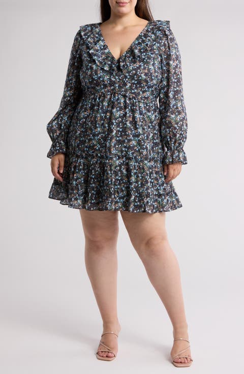Adanson Floral Long Sleeve Cotton Minidress (Plus)