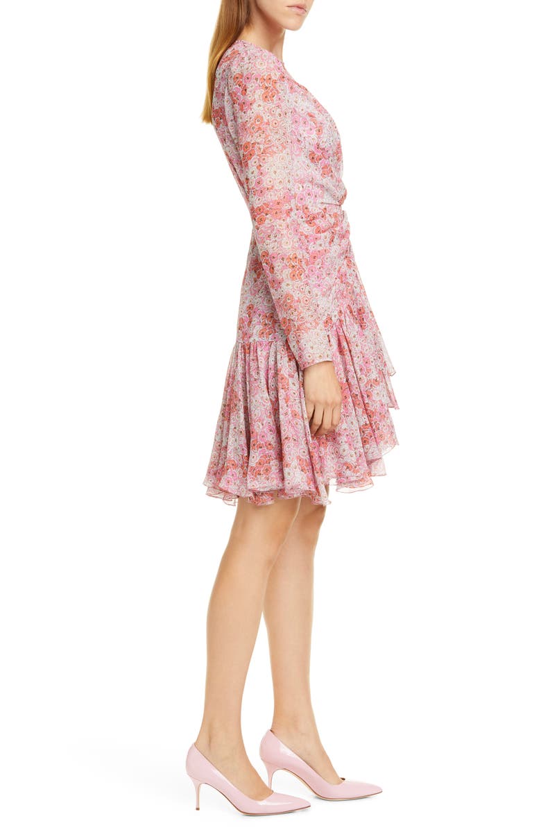 Giambattista Valli Rose Print Long Sleeve Silk Dress, Alternate, color, 