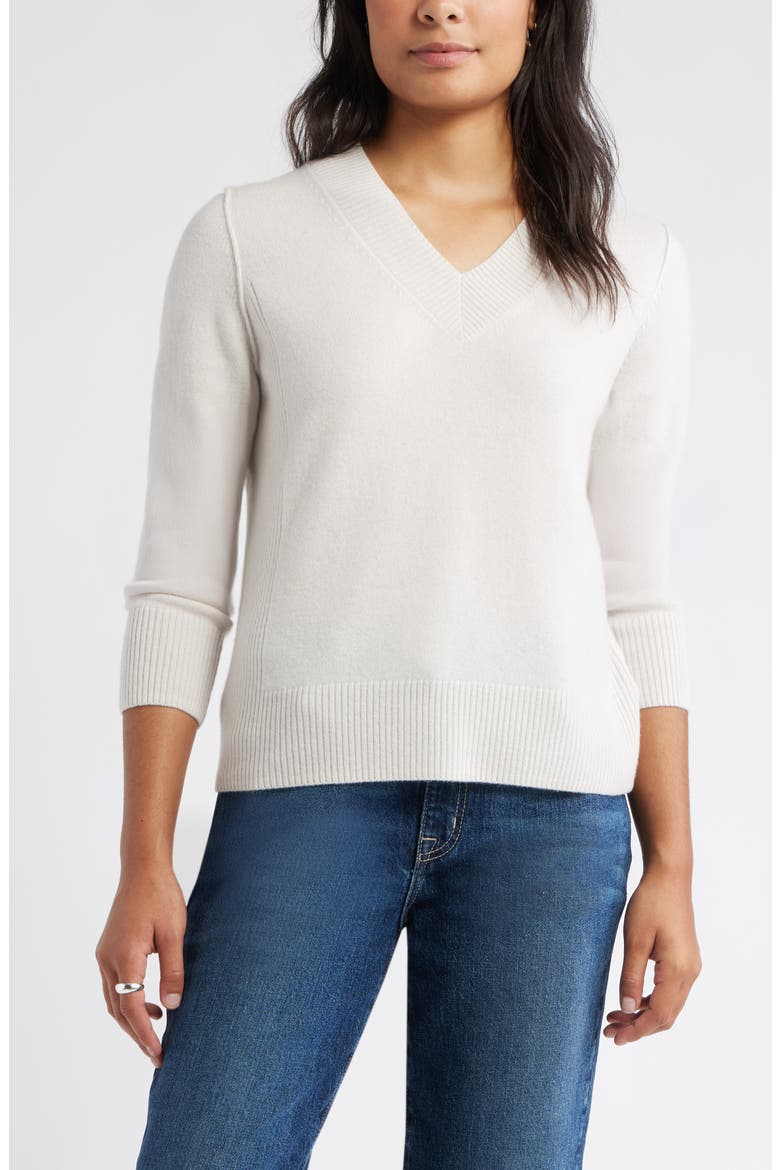 V-Neck Wool & Cashmere Sweater, Main, color, IVORY PRISTINE HEATHER