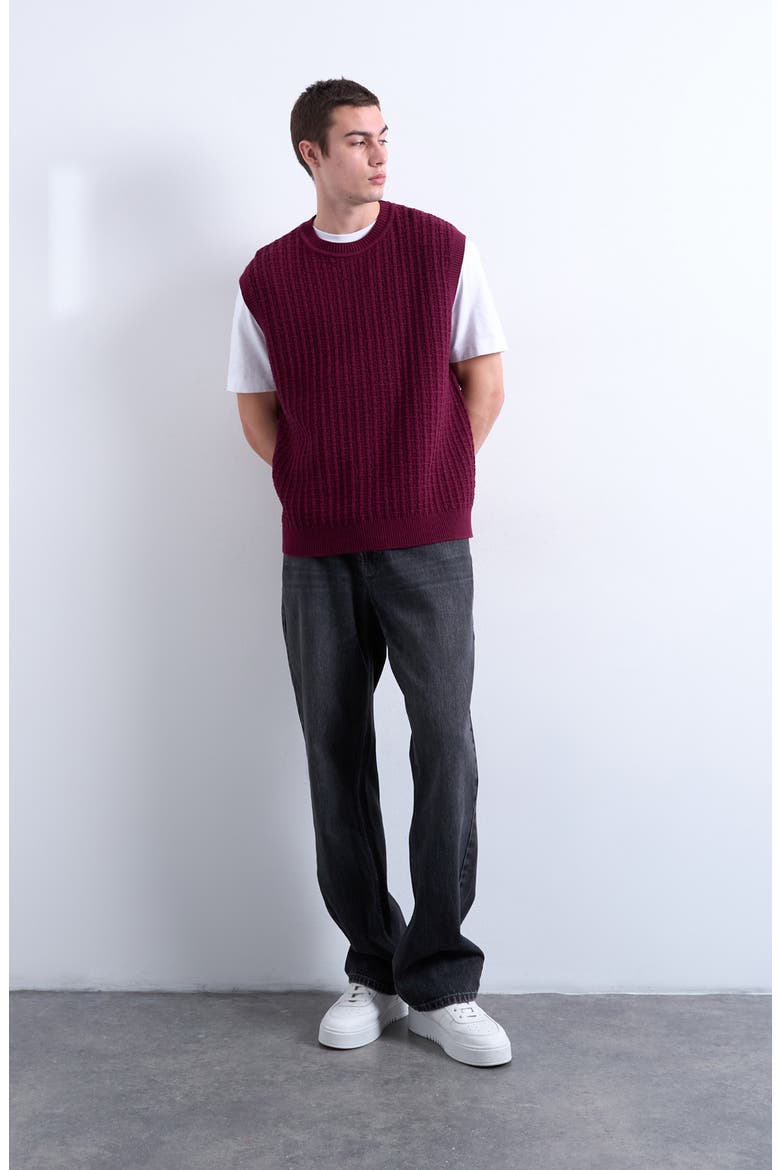 Cable Stitch Sweater Vest, Alternate, color, BURGUNDY
