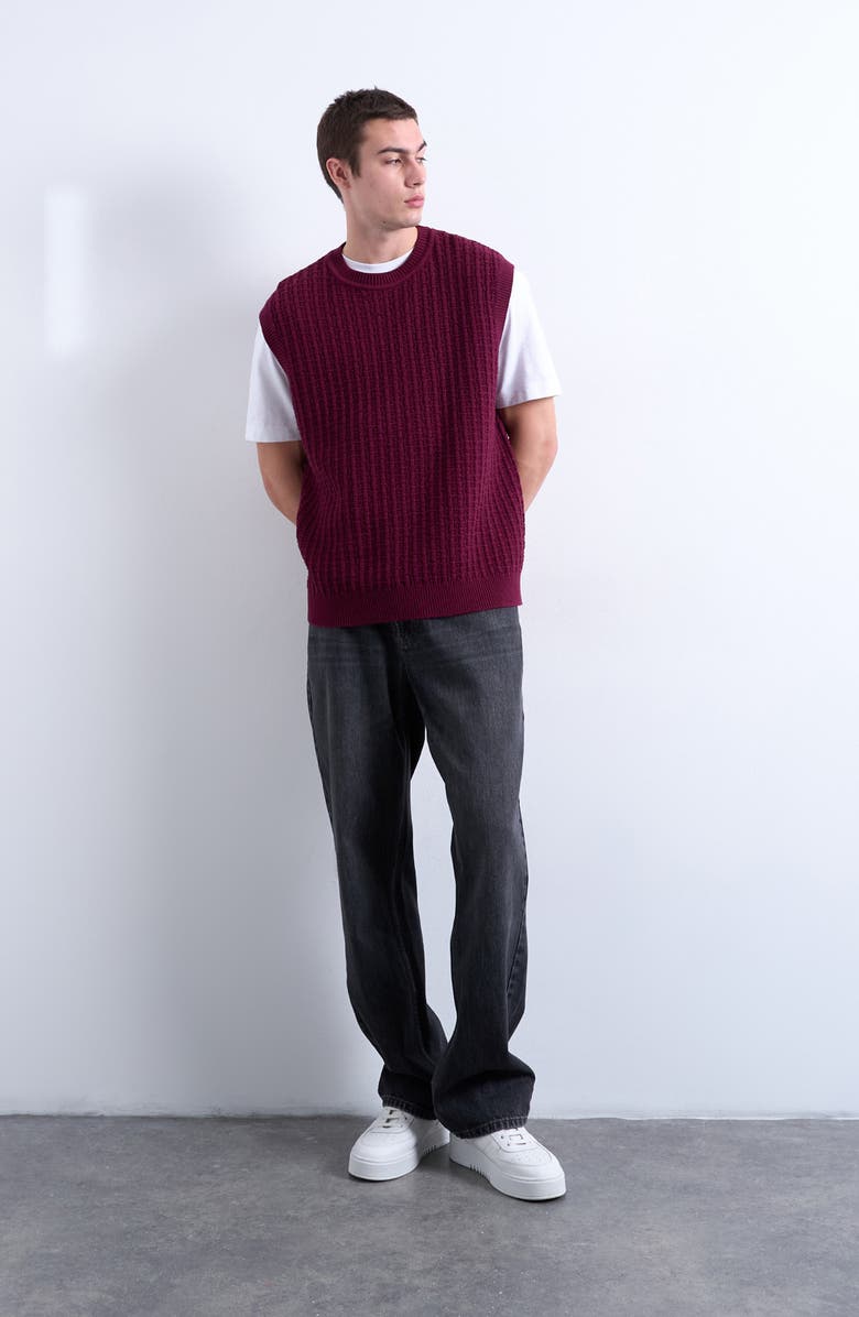 Topman Cable Stitch Sweater Vest, Alternate, color, Burgundy
