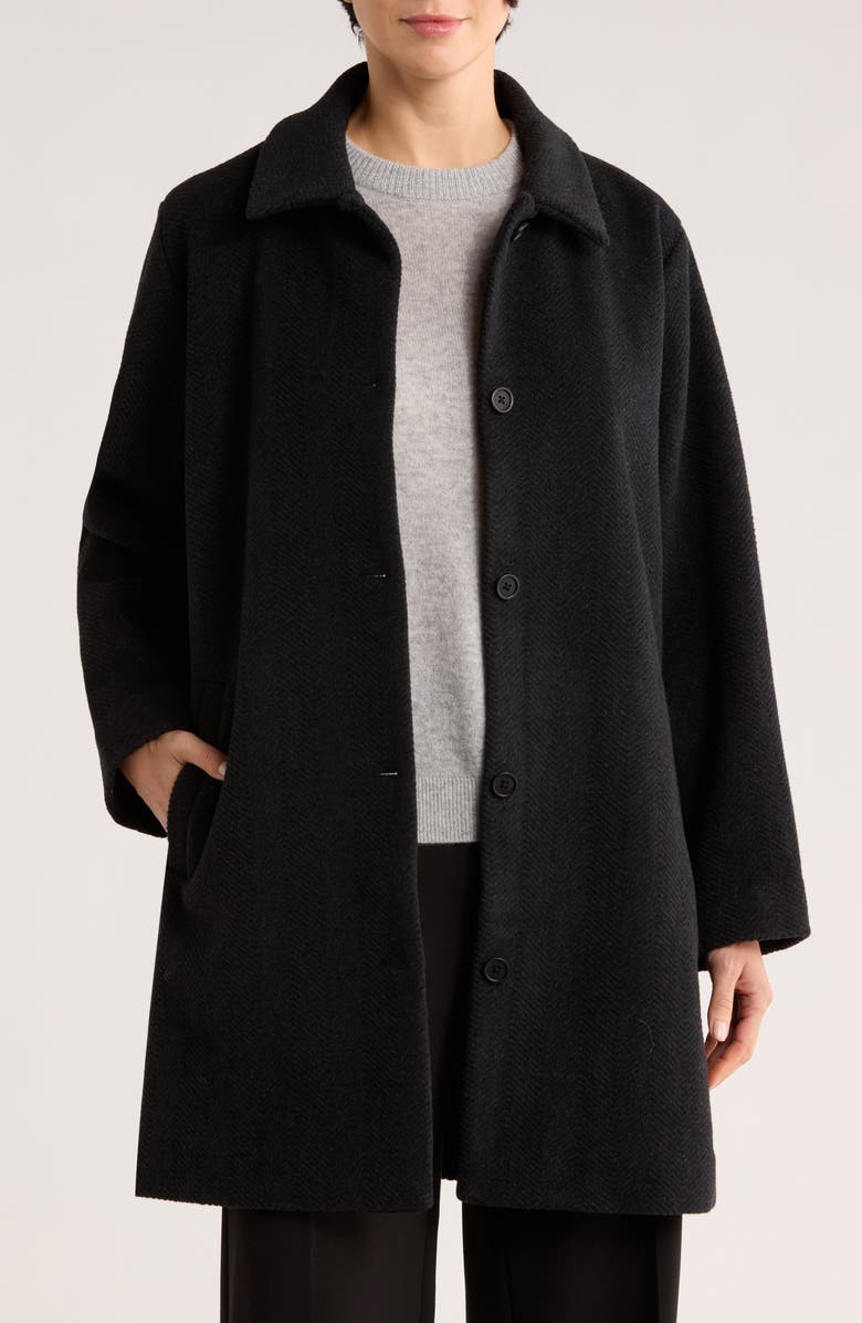 Eileen Fisher Classic Collar Wool Herringbone Coat, Main, color, Charcoal
