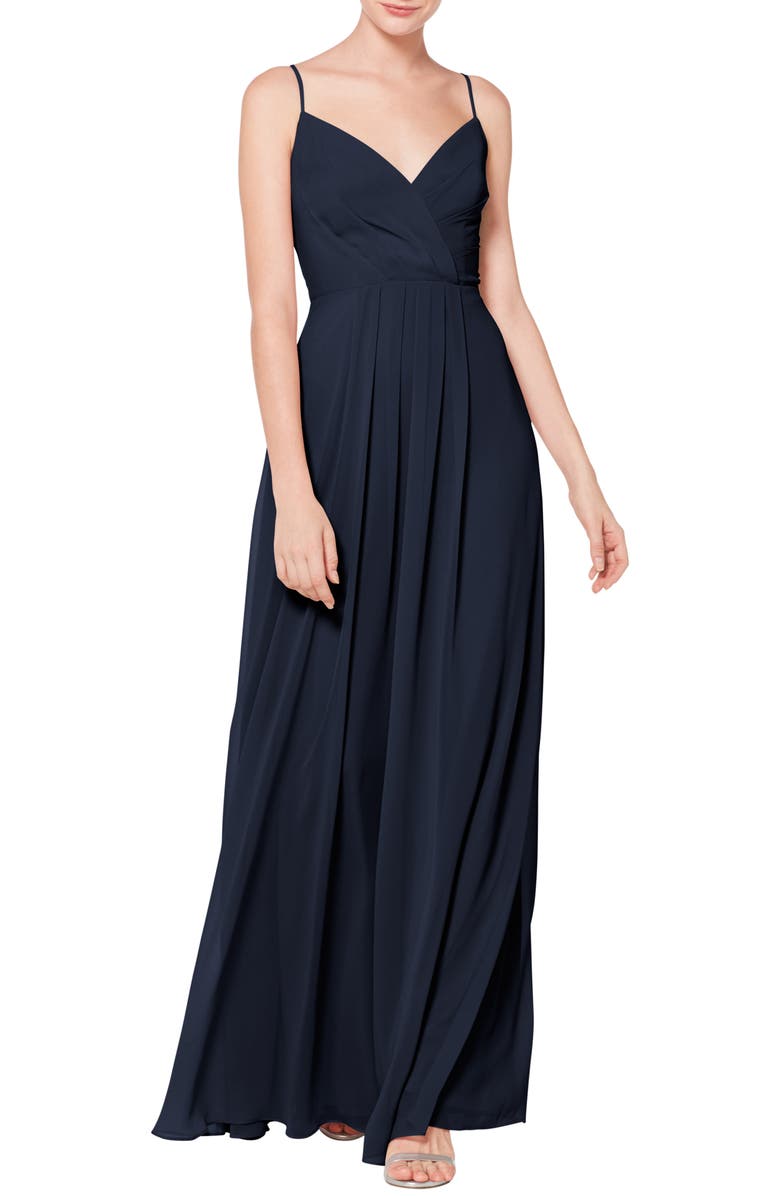 #Levkoff Surplice Neck Chiffon A-Line Gown, Main, color,