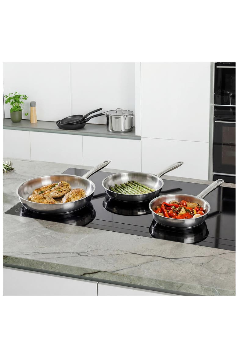 Dina Helix 3-Piece Stainless Steel Frying Pan Set, Alternate, color, SILVER
