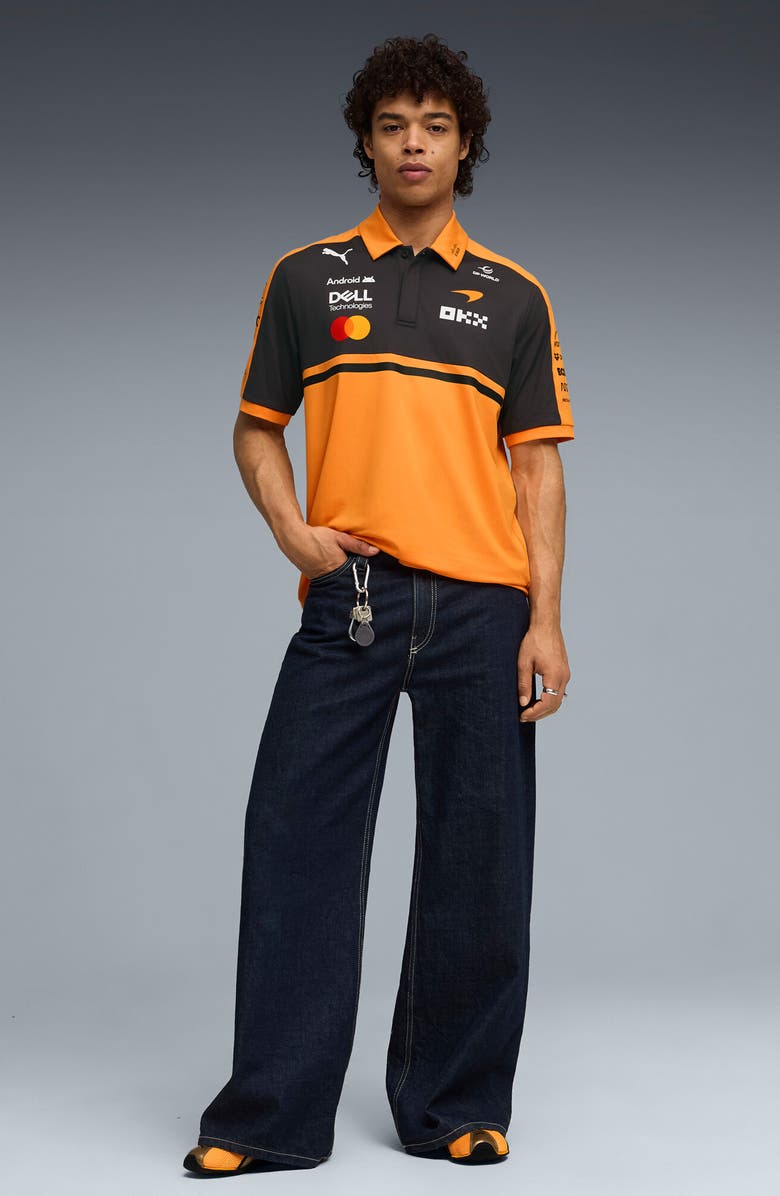 PUMA McLaren Graphic Logo Print Replica Regular Fit Polo, Alternate, color, Papaya