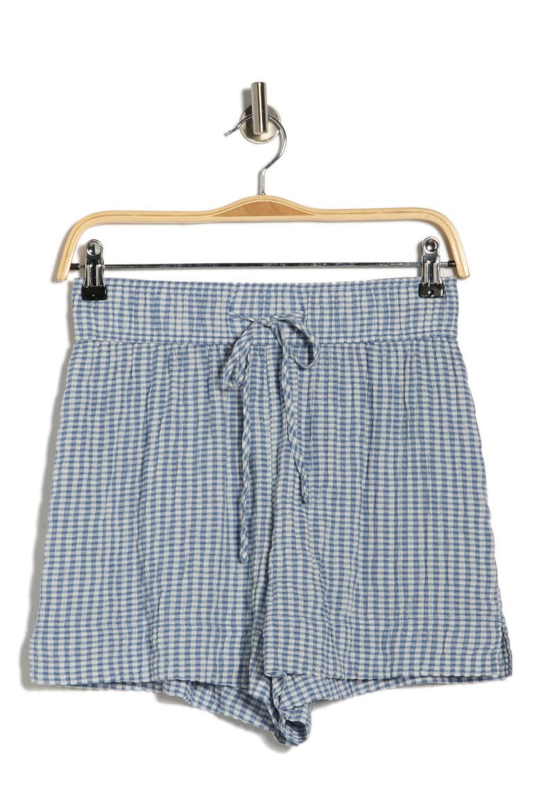 Plaid Seersucker Drawstring Shorts, Alternate, color, BLUE- BLUE MINI GINGHAM