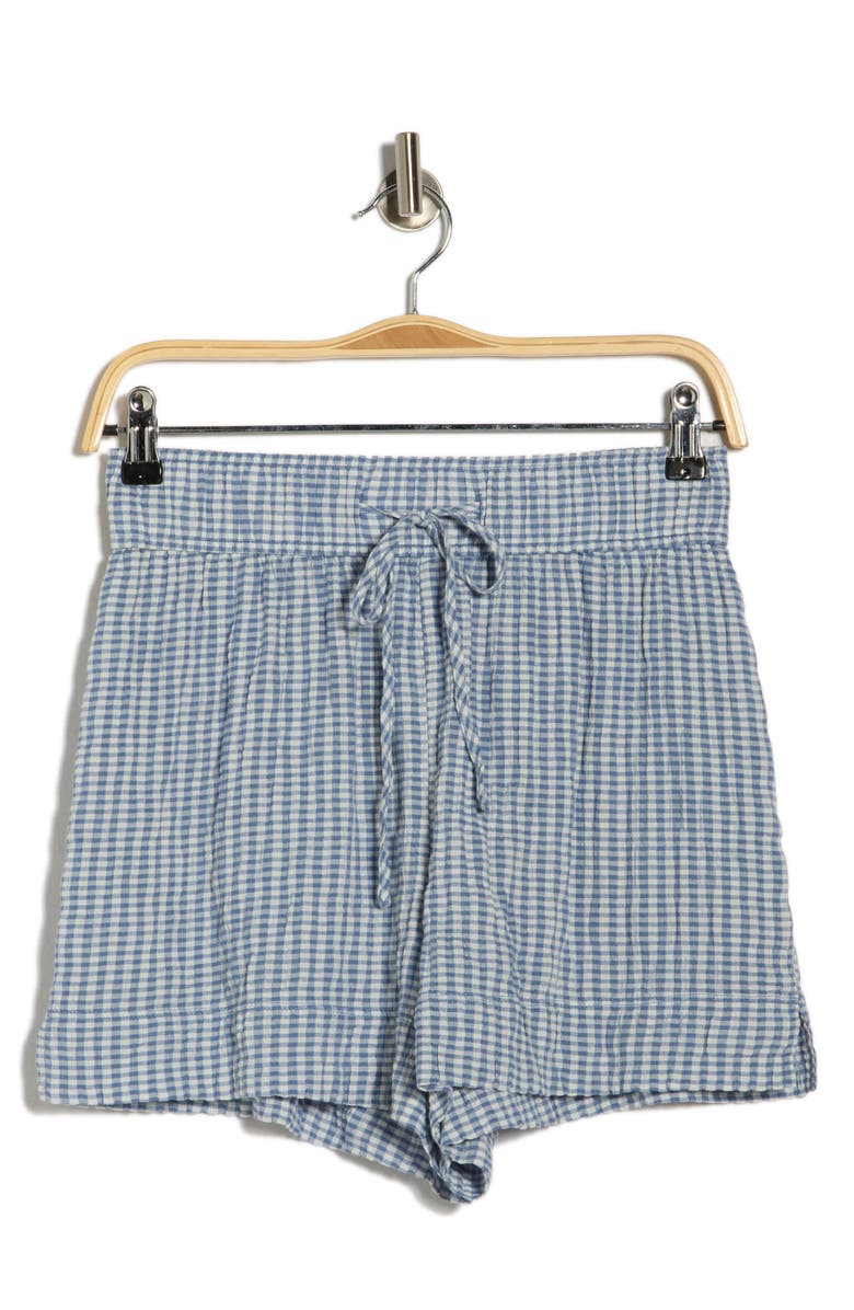 Melrose and Market Plaid Seersucker Drawstring Shorts, Alternate, color, Blue- Blue Mini Gingham