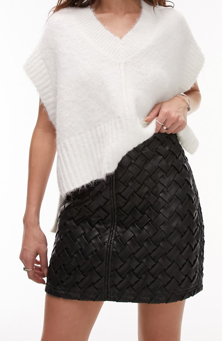 Topshop Woven Faux Leather Miniskirt, Alternate, color, 