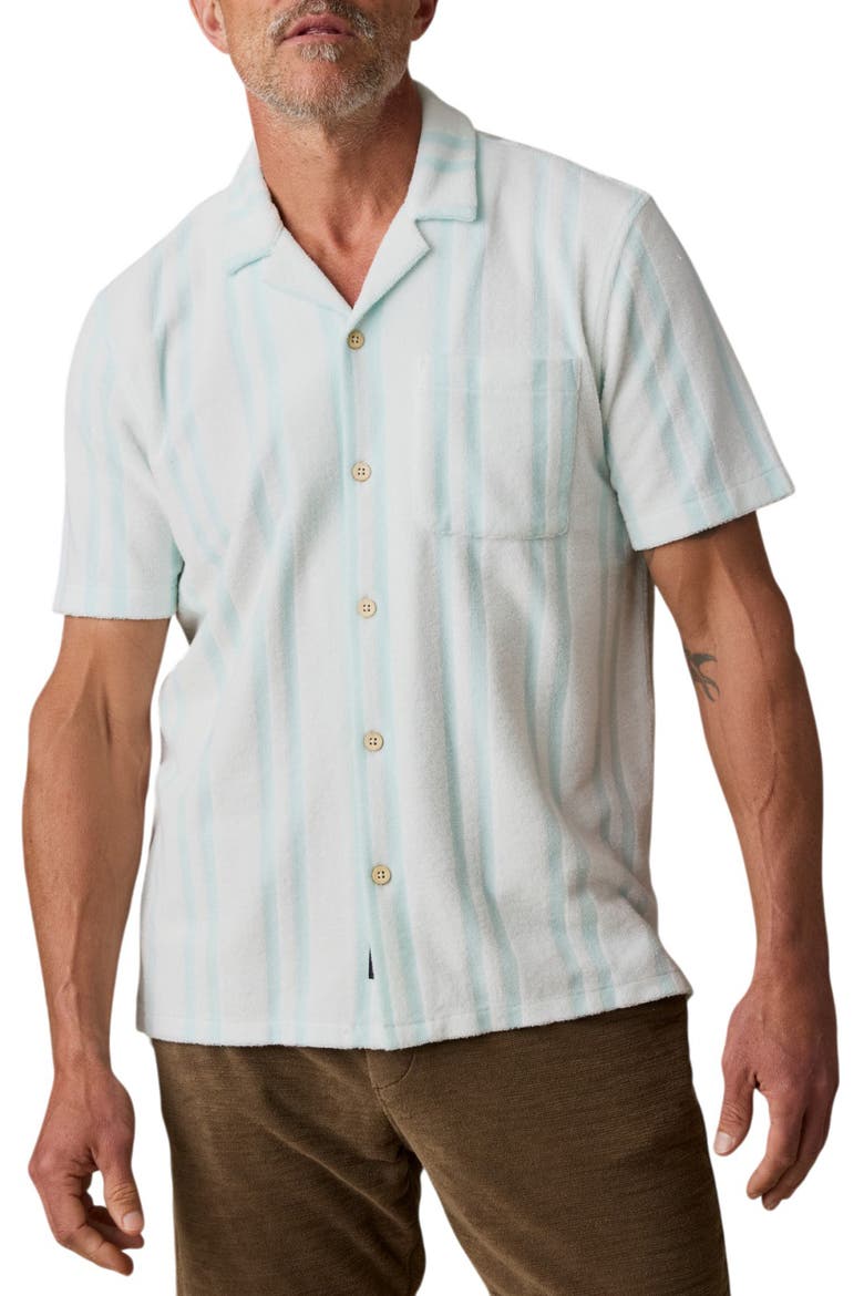 Cabana Terry Cloth Camp Shirt, Main, color, TEAL SPRINGS STRIPE