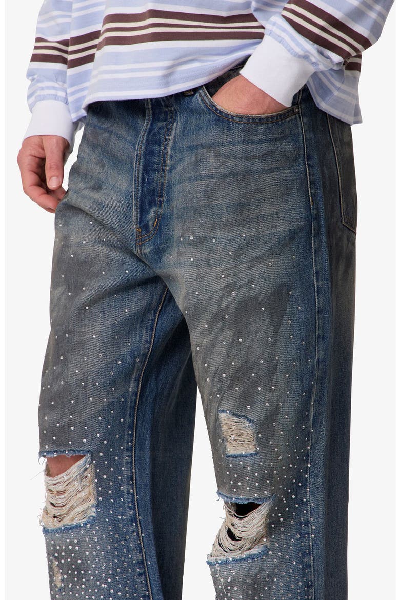 Rhinestone Ripped Kick Flare Jeans, Alternate, color, BLUE