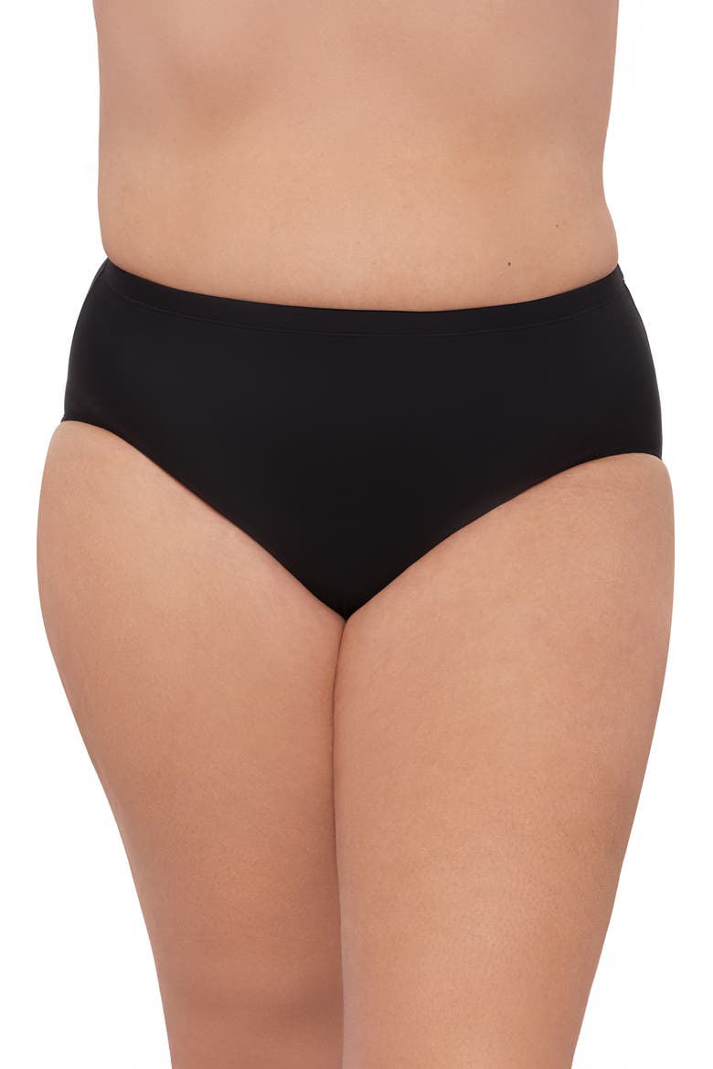 Plus Size Mid Rise Tummy Control Swim Brief, Main, color, Black